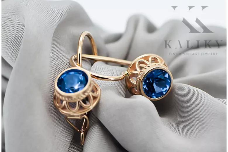 Vintage style Earrings Sapphire Original Vintage 14K Rose Gold vec117r